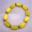 UBR027  Stretchable Bracelet Genuine Yellow Cat Eye Beaded Bracelet w/ Daisy Spacing