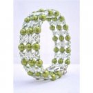 UBR133 Olive Pearls Stretchable Bracelet w/Clear Ethnic Designed Bracelet Bangle Bracelet