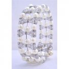 UBR130  Cream Simulated Pearls & Grey Classy Cuff Bracelet Bangle/Stretchable Bracelet