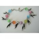 UBR043  Multi Color Simulated Cat Eye Beaded Bracelet w/ Dangling Bracelet 7 Inches