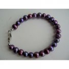 UBR048  Purple Freshwater Pearls Jewelry Genuine PUrple Metallic Pearls Bracelet