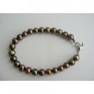 UBR050  Olivine Pearls Jewelry Dyed Brown Olivine Metallic Freshwater Pearls Bracelet