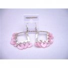 U071  Diamond Frame Chandelier Earrings w/ Pink Heart Dangling Beads Earrings