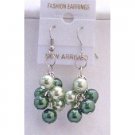 U052  Lite & Dark Green Pearls Earrings Inexpenisve Pearls Bunches Earrings