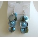UER078  Mop Shell Danling Blue Shell Earrings w/ Simulated Pearls Earrings
