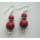 UER098  Round Coral Bead Party Earrings Sterling Silver Coral Bead stone Beaded Dangle Earrings