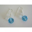 UER110  Aquamarine Swarovski Crystals 10mm Earrings Sterling Silver Crystals Earrings