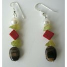 UER071 Freshwater Pearls Apple Jade Stone Bead Coral Bead Tiger Eye Sterling Silver Earrings