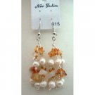 UER046 Genuine Carnelian Stone Chip Beads Freshwater Pearls w/Glass Beads Earrings