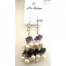 UER048  Genuine Amethyst Stone Beads & Freshwater Pearls w/ Glass Beads Dangling Earrings