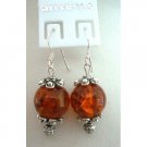 UER053  Genuine Amber Stone Bead w/ Bali Silver w/ Genuine Sterling Silver 92.5 Hook