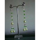 U090  Bunch Green Cultured Pearls & Crystals Drop Earrings