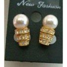 UER034  Dainty Pearls Stud Earrings 22k Gold Plated w/ CZ Embossed