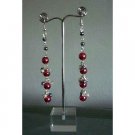 U091  Chandelier Earrings Cultured Pearls Red D.Grey & Cream Colors Earrings
