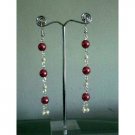 U089  Cultured Pearls Drop Earrings w/ Red & Cream Colors Earrings