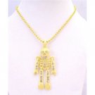 HH214  Halloween Yellow Skeleton Body Pendant Necklace Pendant w/Embedded Simulated Diamond