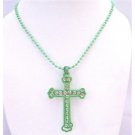 HH218  Green Cross Pendant Fully Embedded With Diamante Cubic zircon Diamante Jewelry
