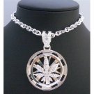 HH196 Weed Spinning Pendant Round Spinning Pendant Men Jewelry Pendant w/Cubic Zircon