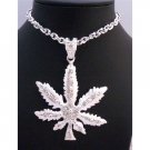 HH197 Cubic Zirconia Iced Weed Pendant Flashy Weed Sparkling Pendent Thick Necklace