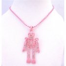 HH216  Sexy Pink Skeleton Pendant Necklace Fully Body Embedded w/ Cubic zircon Pink Jewelry