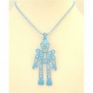 HH217  Blue Skeleton Pendant Necklace Fully Body Embedded w/ Cubic Zircon