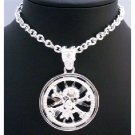 HH061  Skull Head Spinning Pendant Skull Pendant Necklace Embedded w/ CZ