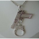 HH205  Pistol Gun w/ Handcuff Dangling Sparkling Diamond Cubic Zircon Embedded On Gun/