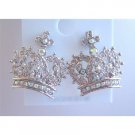 HH031  Crown Pierced Earrings Fully Embedded w/ Cubic Zircon Sparkling Earrings