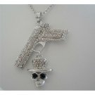 HH157  Cubic Zircon Gun And Skull Pendant Shimmering Bling Bling Gun Skull 24 Inches Chain