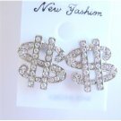 HH035  Hip Hop Shimmering Dollar Earrings In Simulated Silver w/ CZ Full Embedded Earrings