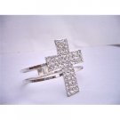 HH027  Hip Hop Shimmering Cross Cuff Bracelet In Silver Simulated Rhodium w/ CZ Embossed