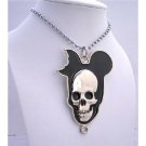 HH073  Halloween Necklace Silver Chained Necklace w/ Skull Head 30 inches Long Necklace