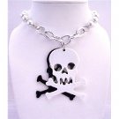 HH016  Halloween Gift White Pearls Long Necklace w/ Skull Head Penant 30 inches Long Necklace