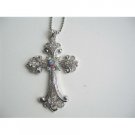HH187  Crystals & Cubic Zircon Long Shimmering Cross Pendant Necklace