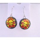 HH018  Gold Skull Earring ON Flame Designed On Earrings