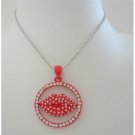 HH132 Smooch Kiss Pendant Kissy Red Lips Embedded w/Cubic Zircon w/18 inches Chain