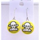HH015  Rock Earrings Skull Head Embossed On Golden Metal Rock Halloween Earrings
