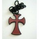 HH083  Hip Hop Cross Pendant Red Enamel w/ Black Chain Necklace 24 Inches
