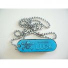 HH082  Blue Roller Blades Dog Tag Pendant Quickies Skull Luck 24 Inches