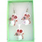 GC123  Cute Rabbit Pendant & Earrings Girls Gift Jewelry w/ Gift Box
