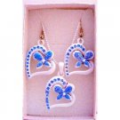 GC122  White Pendant w/ Glitter Blue Flower Inside Heart Girls Jewlery Set w/ Gift Box