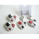 GC094  Hello Kitty Heart Hair Clip & Pair Of Earrings Enamel White Beautiful Designed