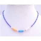 GC084  Girl Necklace Blue Beads & Cylindrical Necklace