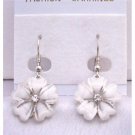 D140  Enamel White Flower Earrings With Simulated Diamond Stud In Center Dollar Earrings