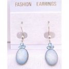 D153  Aquamarine Oval Bead Earrings With Aquamarine Cubic Zircon Decorated on The Top