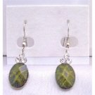D151 Dollar Earrings in Olivine Green Colored Oval Bead Decorated w/3 Simulated Diamond On The Top