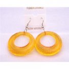 D131  Fabulous Dollar Jewelry Yellow Glass Hoop Earrings