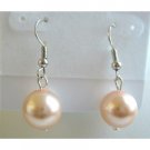 D053  Synthetic Peach Pearls Dollar Stud Earrings