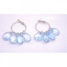 D052  Glamour Hoop Earrings Blue Transparent Beads Chandelier Earrings