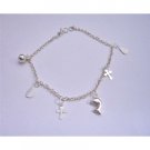 BR027  Dangling Dolphin Cross Leves Ball Sterling 92.5 Silver Bracelet